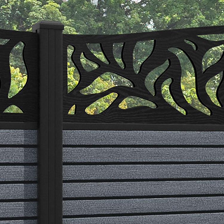 Hudson Plume Curved Top Fence Panel - Anthracite - with our aluminium posts