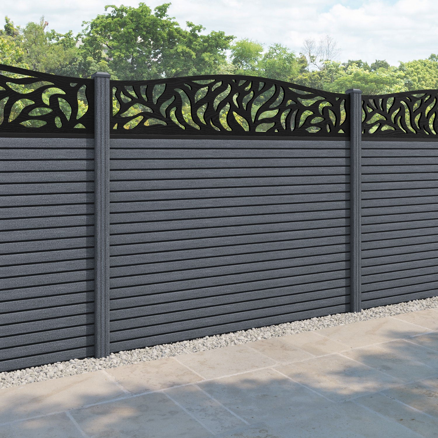 Hudson Plume Curved Top Fence Panel - Anthracite - with our composite posts