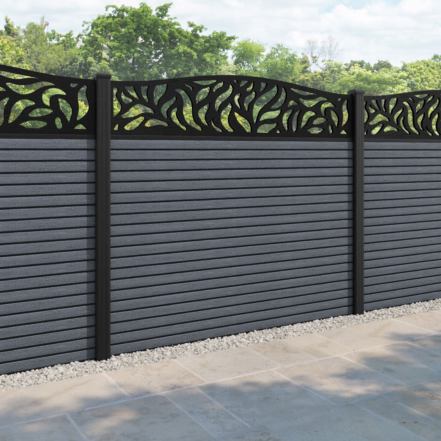 Hudson Plume Curved Top Fence Panel - Anthracite - with our composite posts