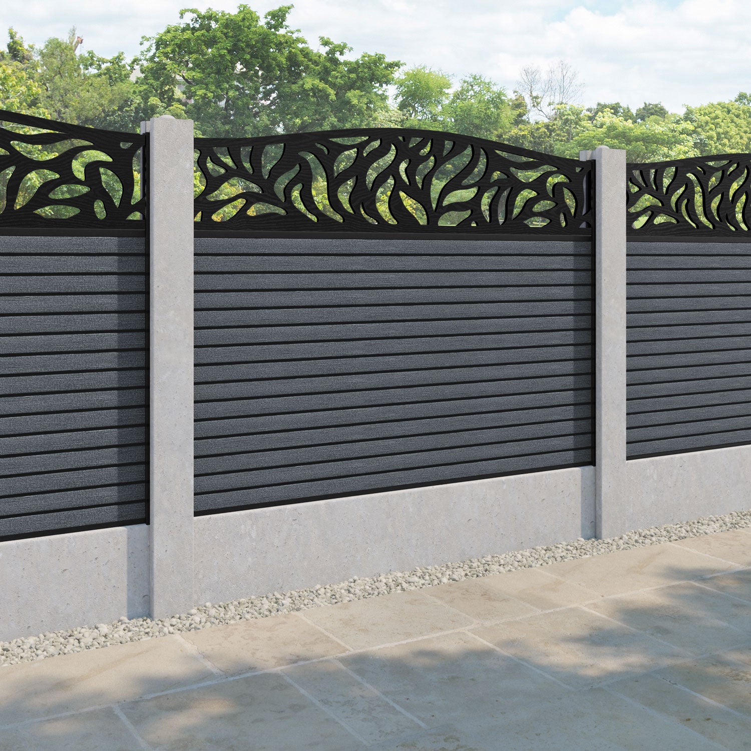 Hudson Plume Curved Top Fence Panel - Anthracite - for existing concrete posts