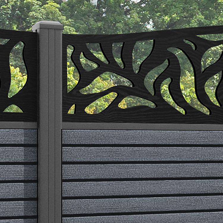 Hudson Plume Curved Top Fence Panel - Anthracite - with our aluminium posts