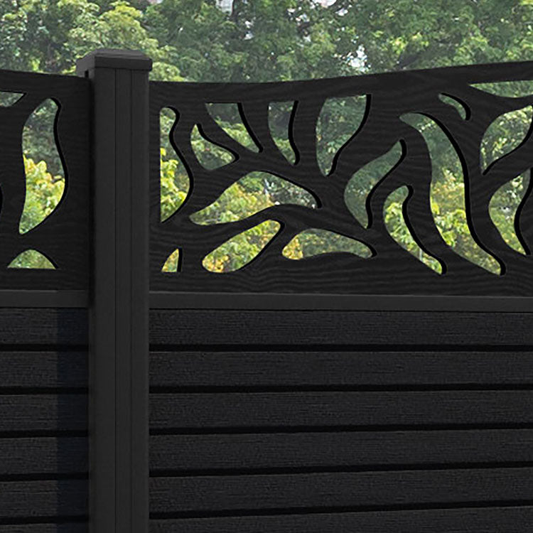 Hudson Plume Curved Top Fence Panel - Black - with our aluminium posts