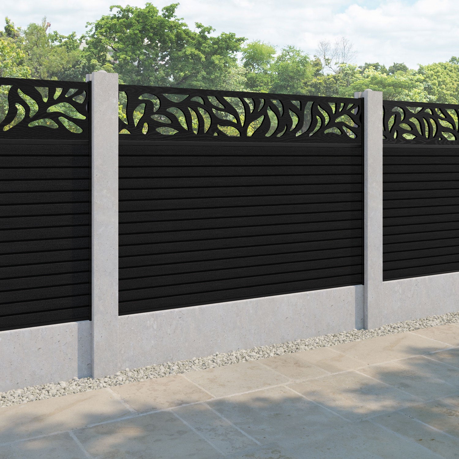 Hudson Plume Fence Panel - Black - for existing concrete posts
