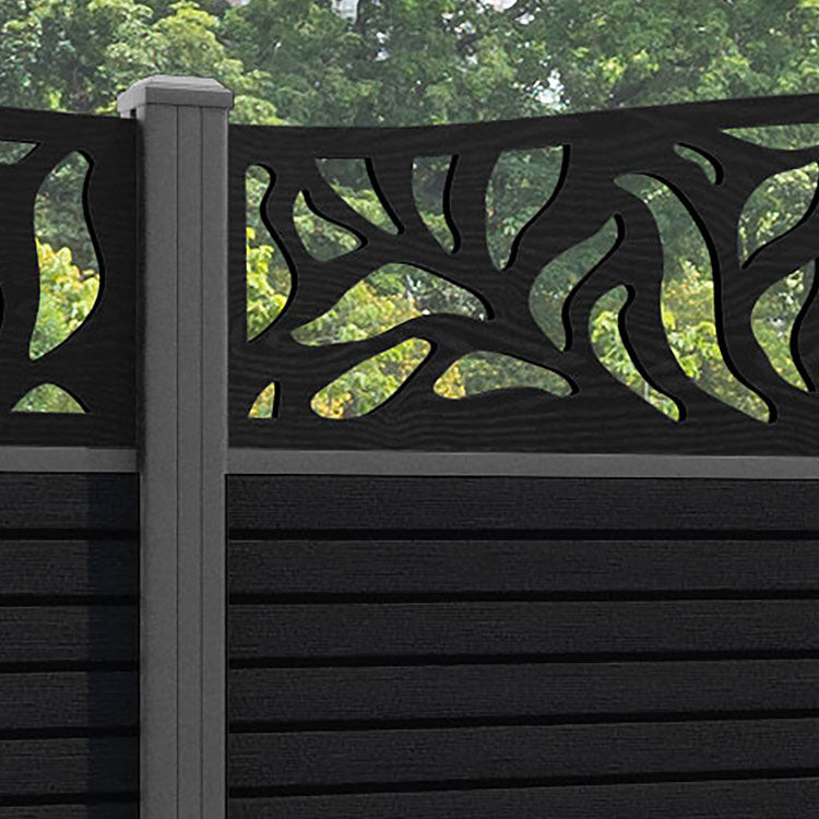 Hudson Plume Curved Top Fence Panel - Black - with our aluminium posts