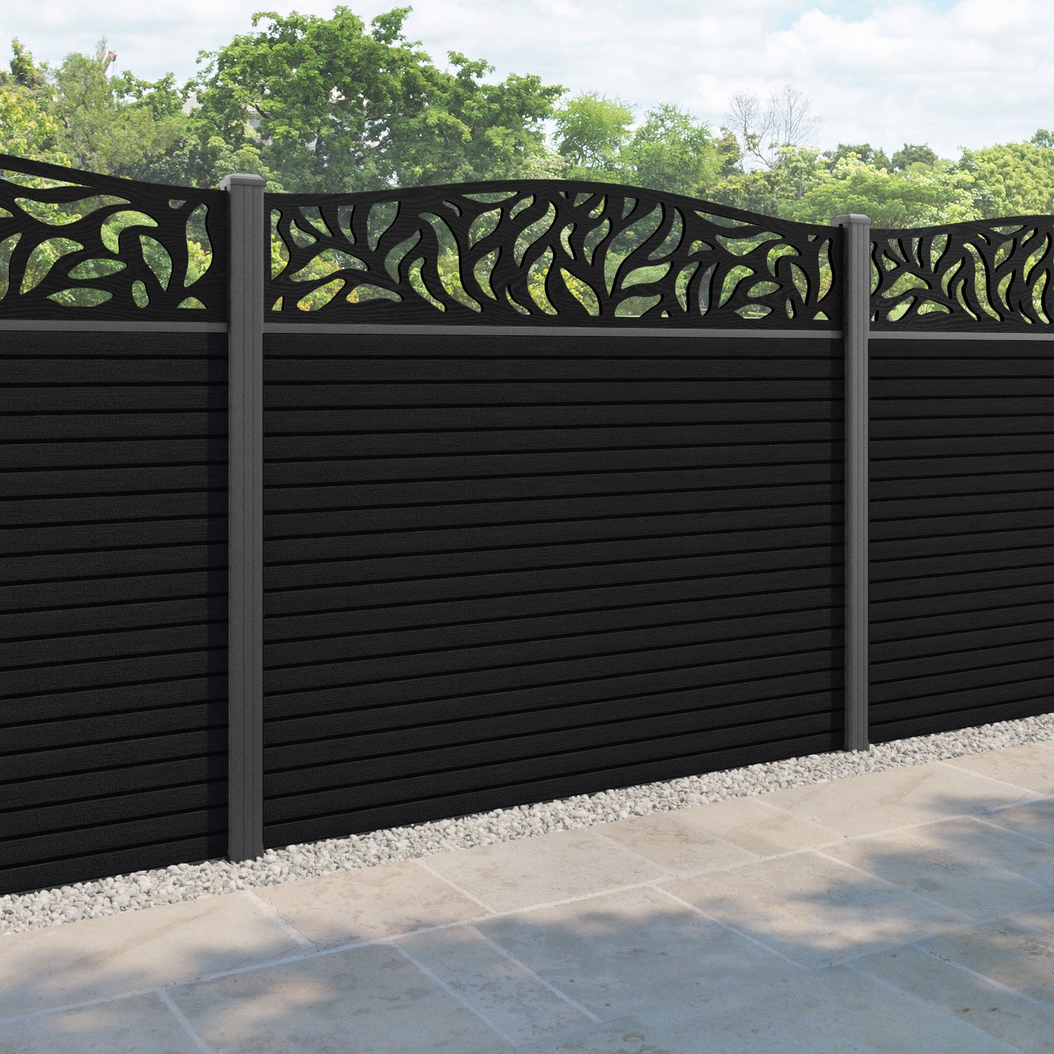 Hudson Plume Curved Top Fence Panel - Black - with our aluminium posts