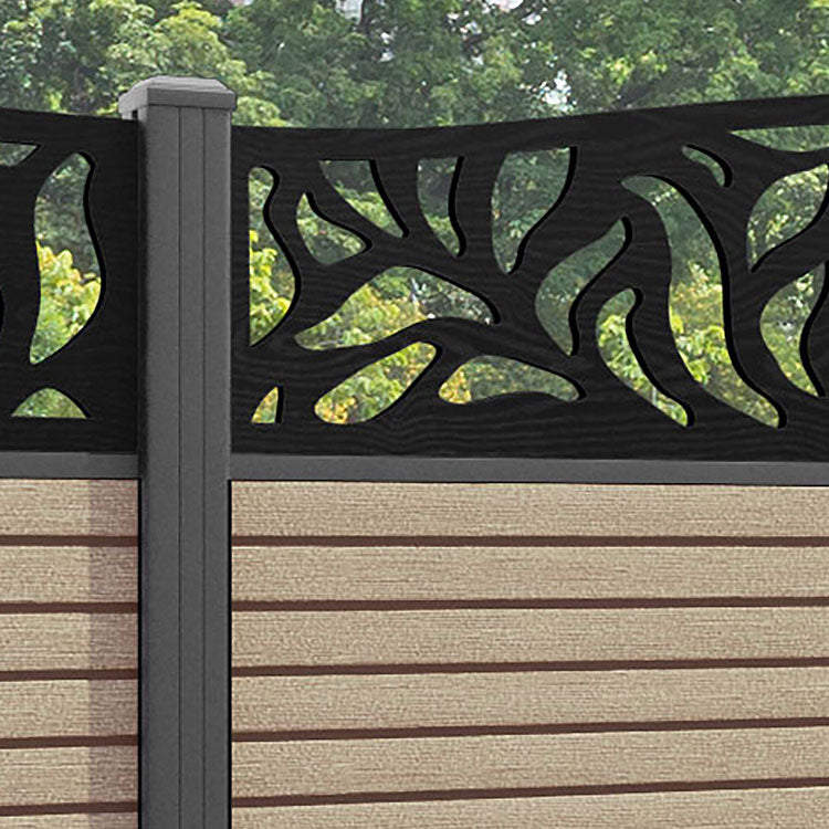 Hudson Plume Curved Top Fence Panel - Light Oak - with our aluminium posts