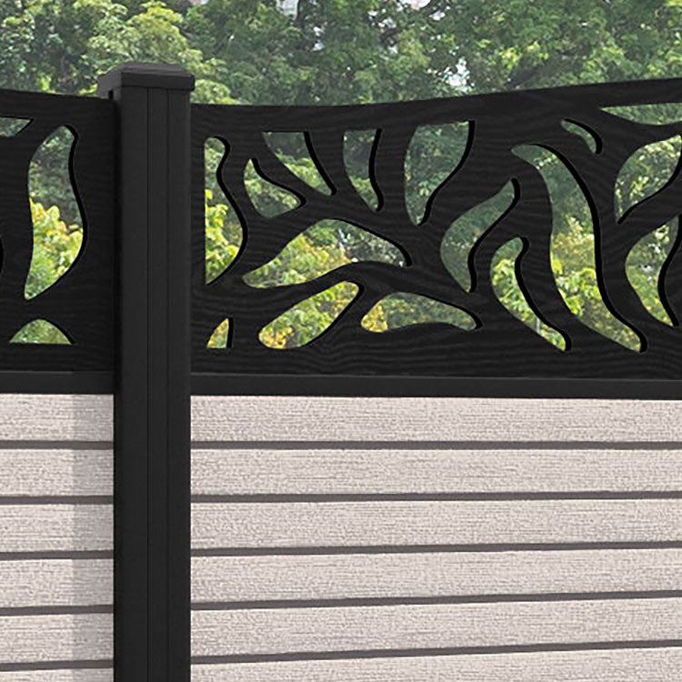 Hudson Plume Curved Top Fence Panel - Mid Stone - with our aluminium posts