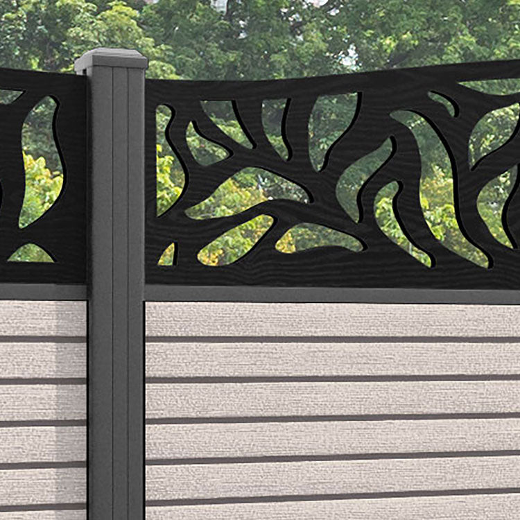 Hudson Plume Curved Top Fence Panel - Mid Stone - with our aluminium posts