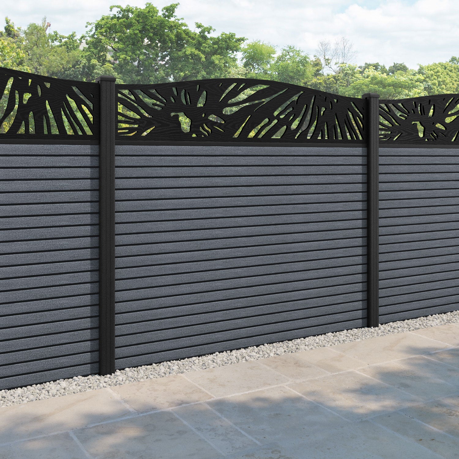 Hudson Poppy Curved Top Fence Panel - Anthracite - with our composite posts