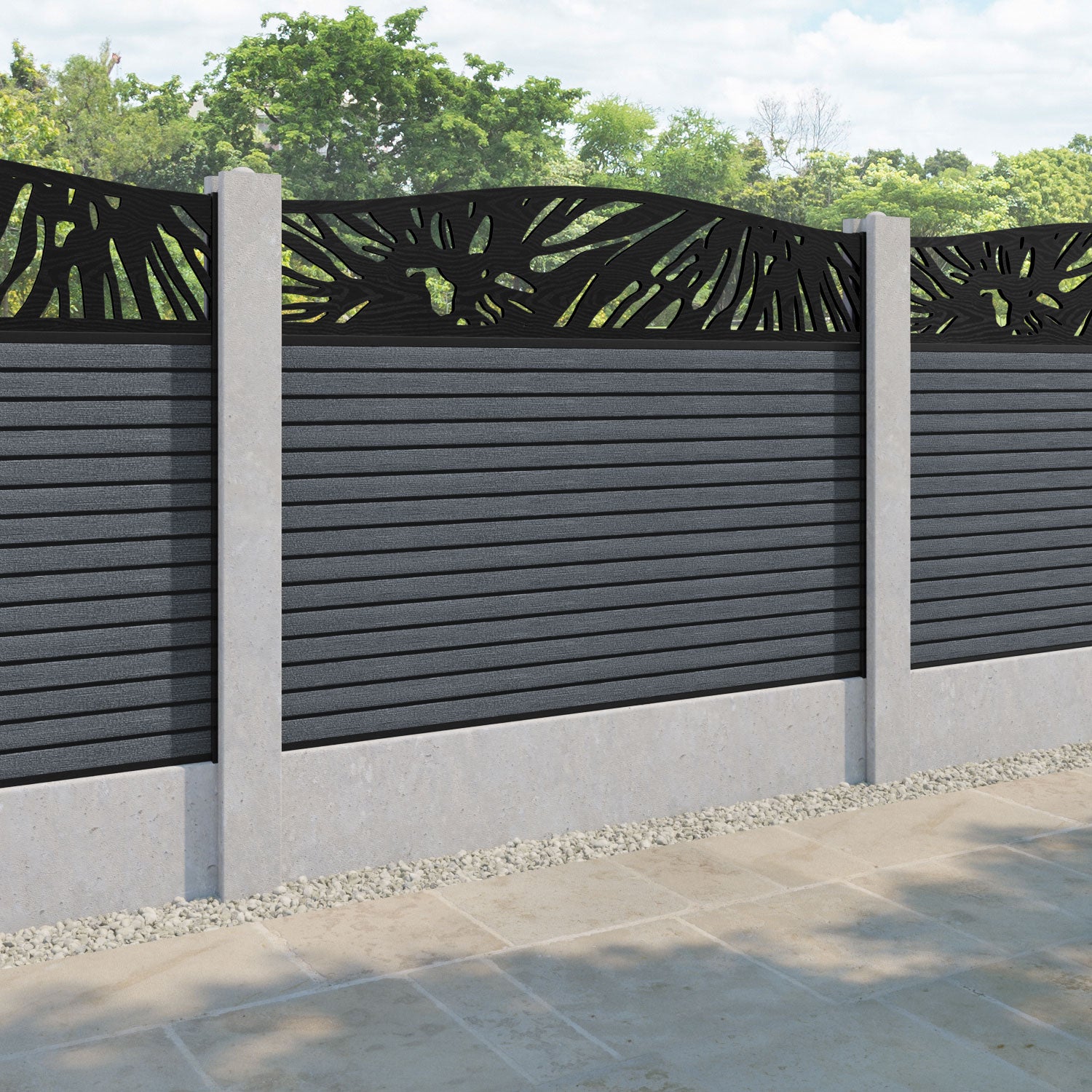Hudson Poppy Curved Top Fence Panel - Anthracite - for existing concrete posts