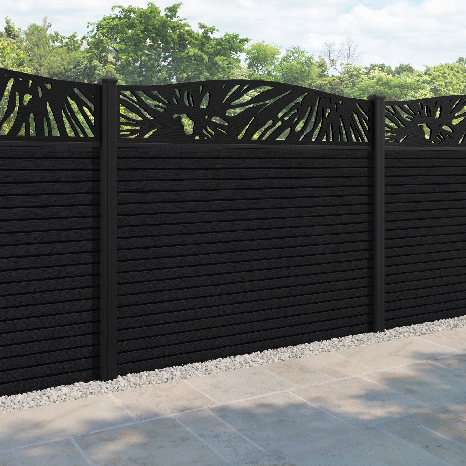 Hudson Poppy Curved Top Fence Panel - Black - with our aluminium posts
