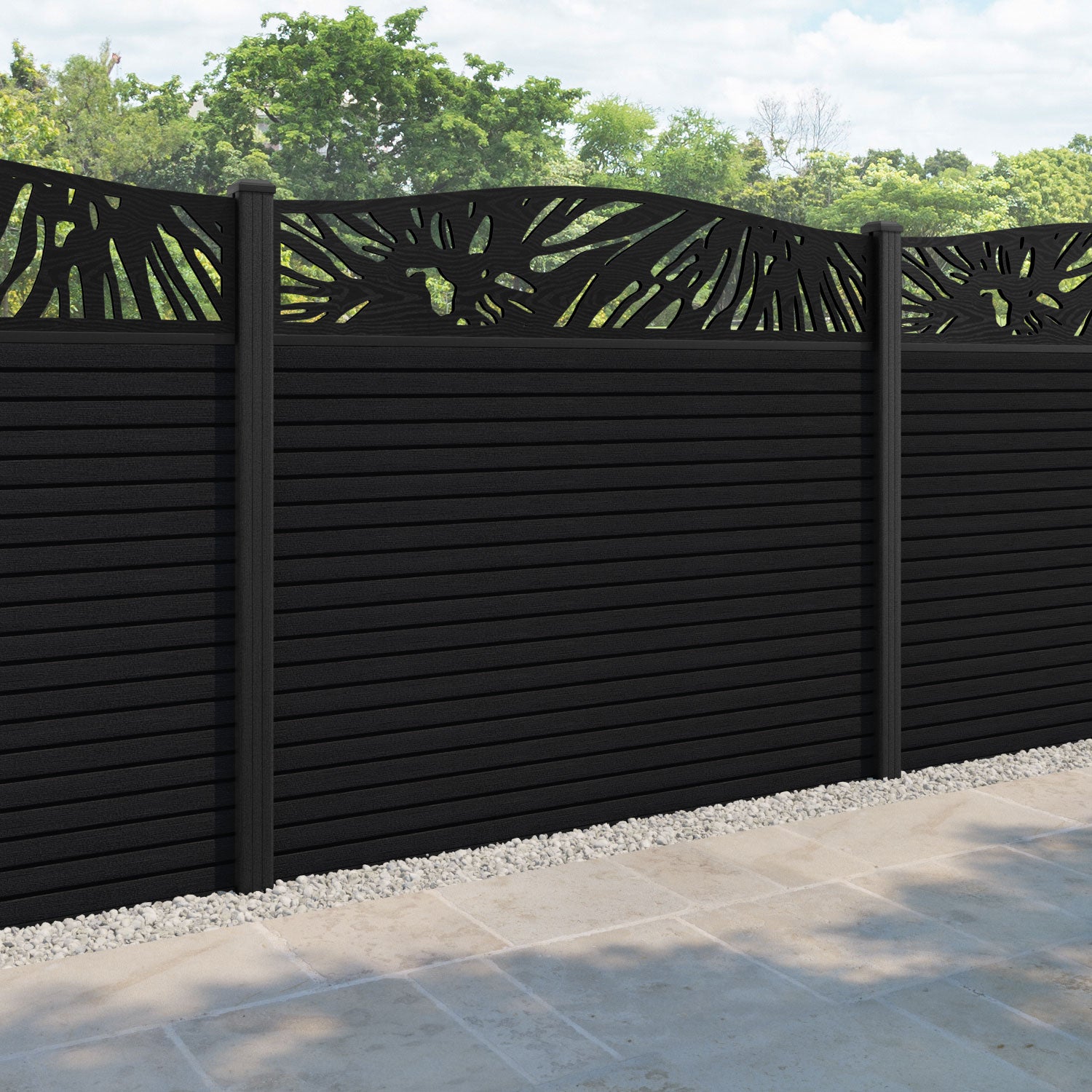 Hudson Poppy Curved Top Fence Panel - Black - with our composite posts