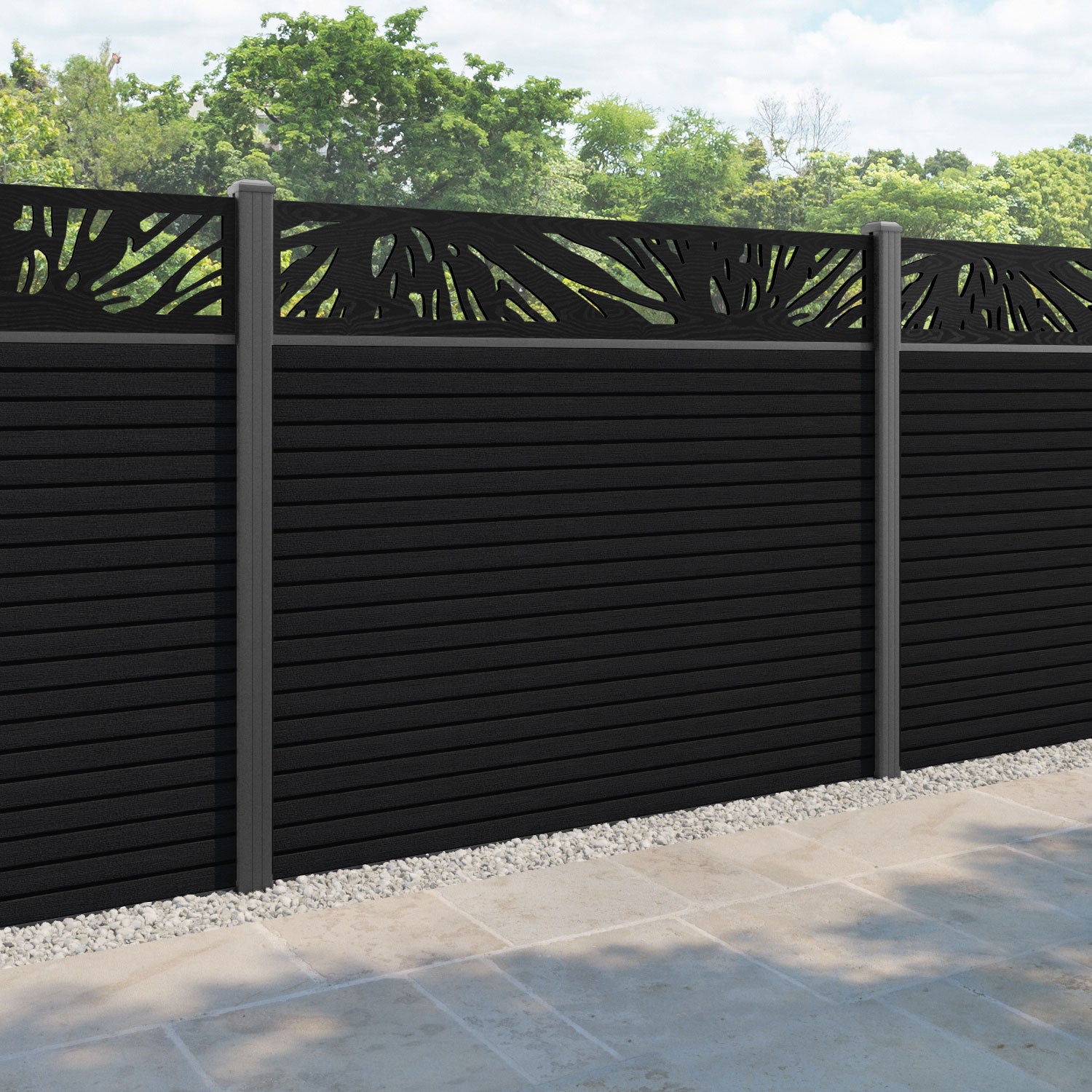 Hudson Poppy Fence Panel - Black - with our aluminium posts