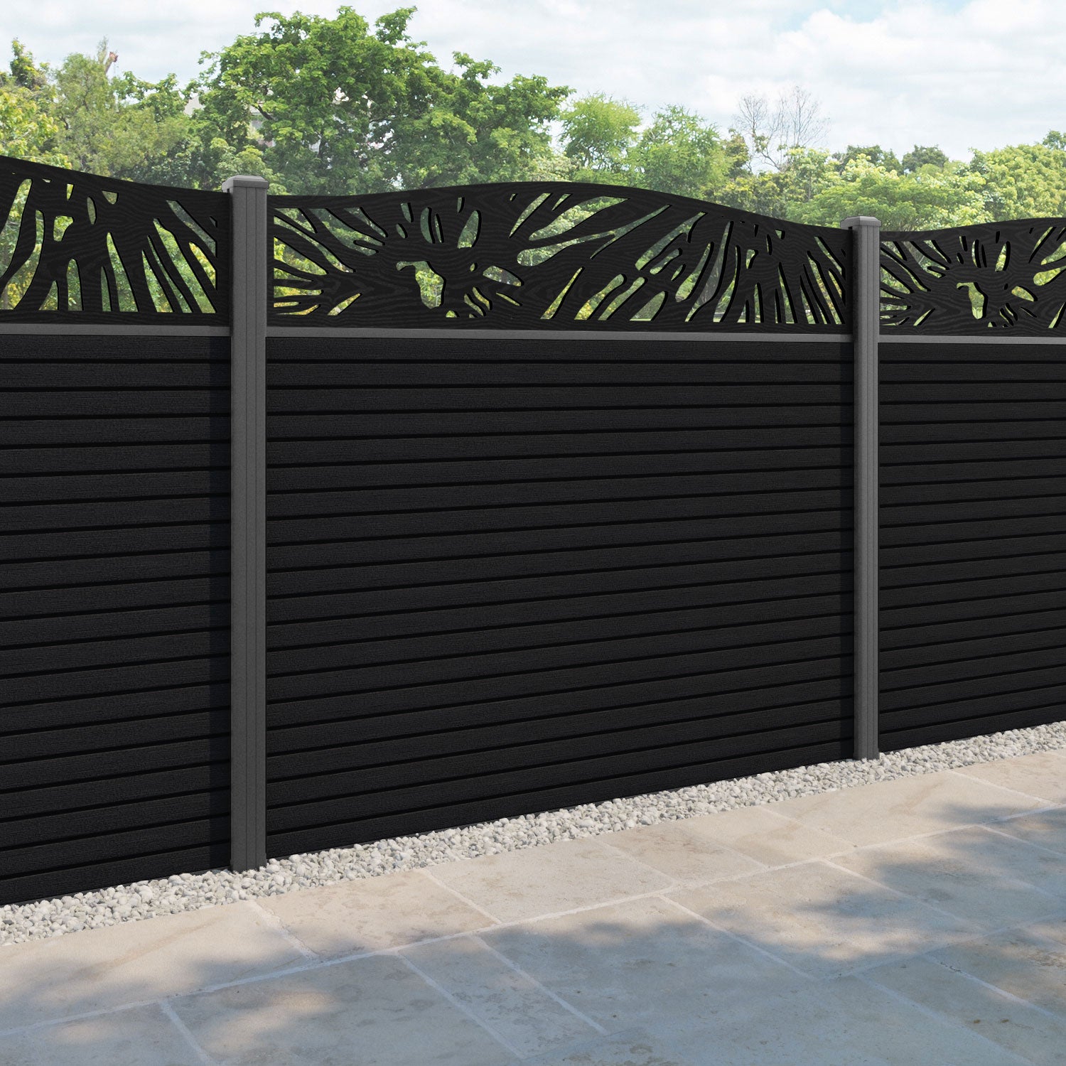 Hudson Poppy Curved Top Fence Panel - Black - with our aluminium posts