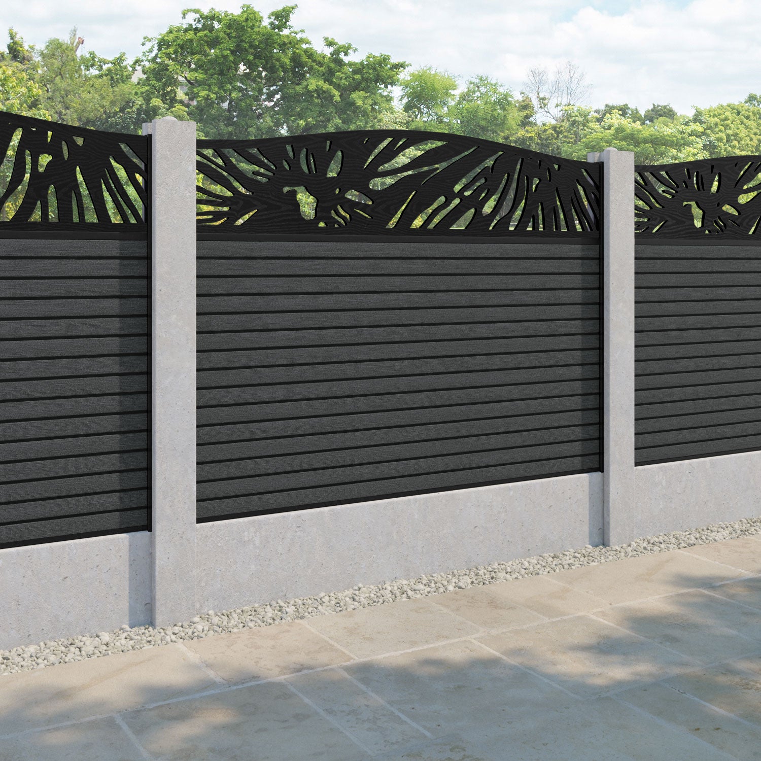 Hudson Poppy Curved Top Fence Panel - Dark Grey - for existing concrete posts