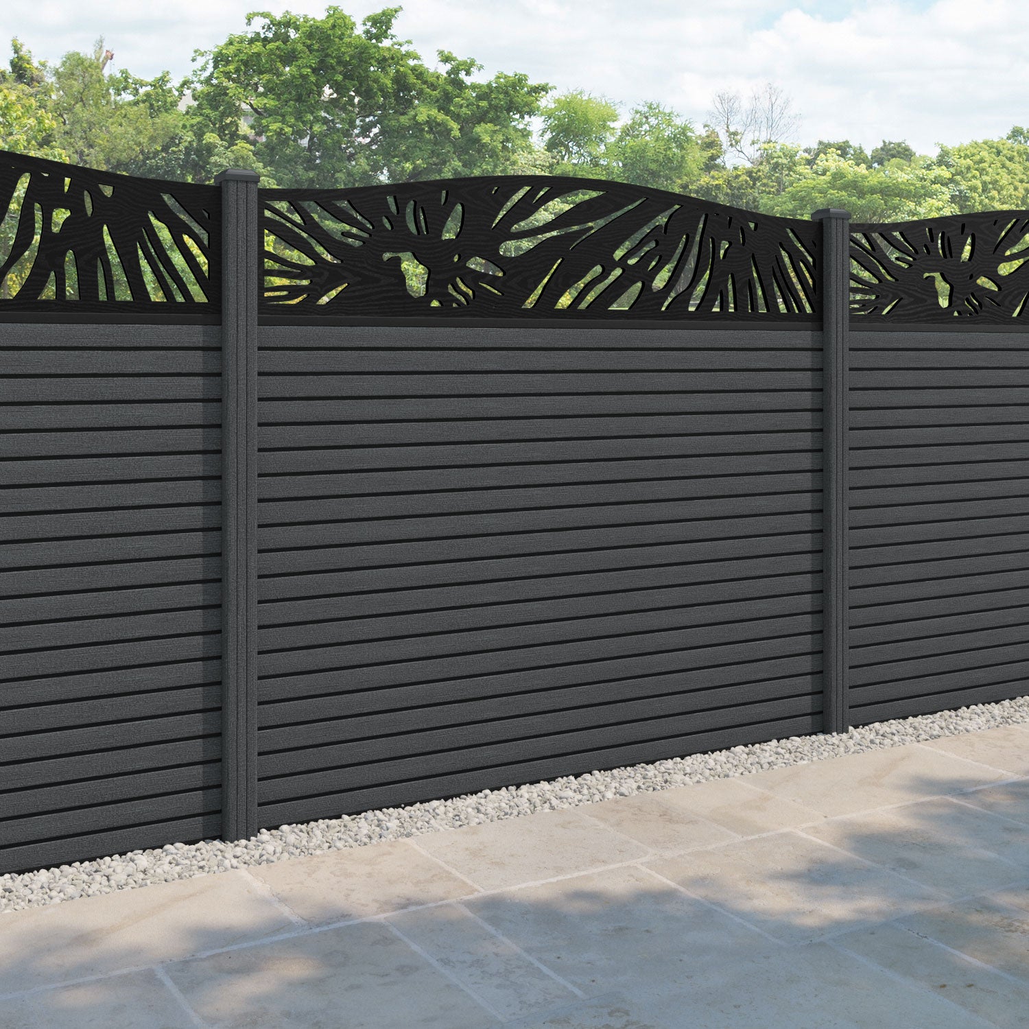 Hudson Poppy Curved Top Fence Panel - Dark Grey - with our composite posts