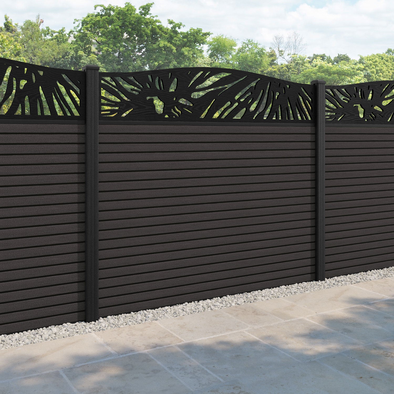 Hudson Poppy Curved Top Fence Panel - Dark Oak - with our composite posts