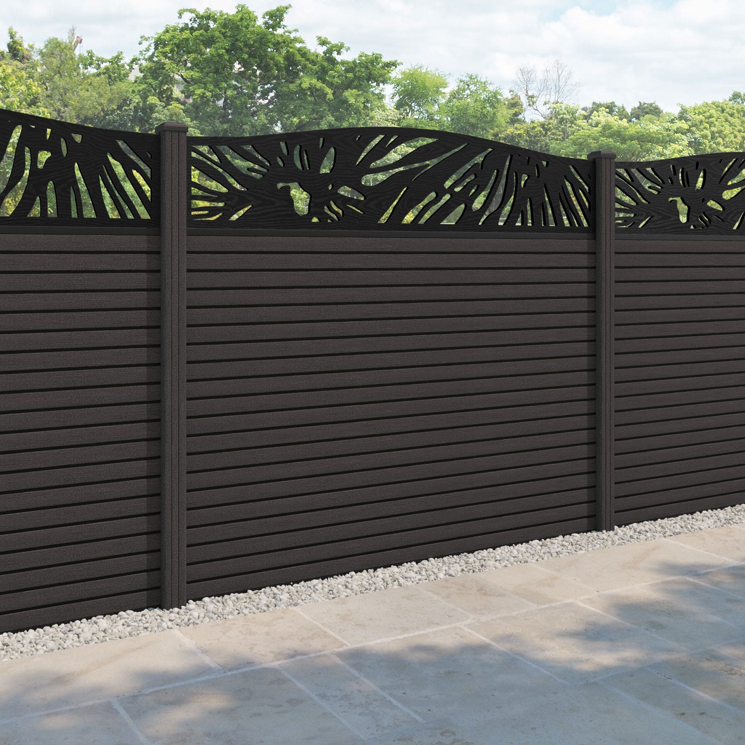 Hudson Poppy Curved Top Fence Panel - Dark Oak - with our composite posts
