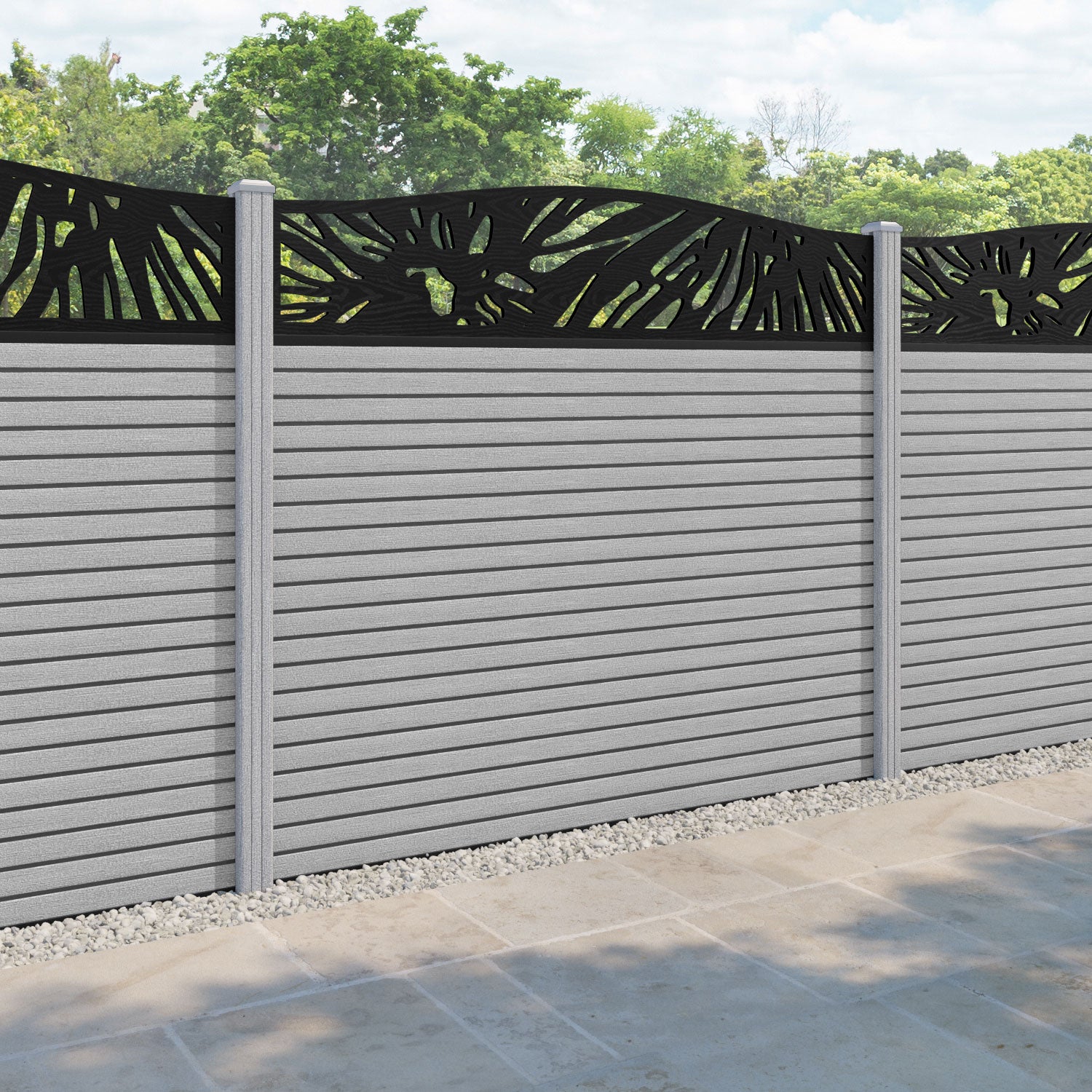 Hudson Poppy Curved Top Fence Panel - Light Grey - with our composite posts