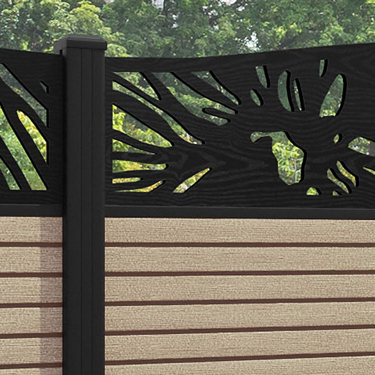 Hudson Poppy Curved Top Fence Panel - Light Oak - with our aluminium posts