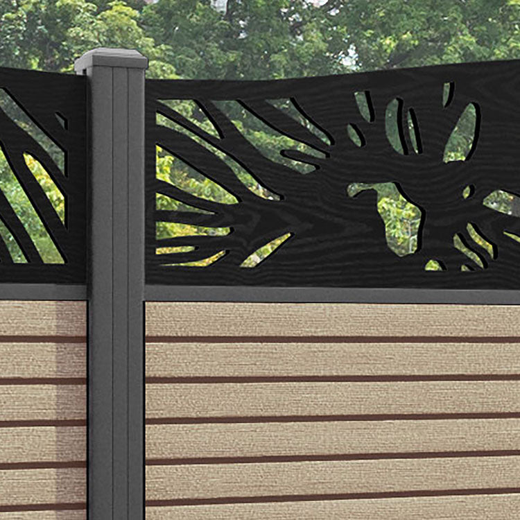 Hudson Poppy Curved Top Fence Panel - Light Oak - with our aluminium posts
