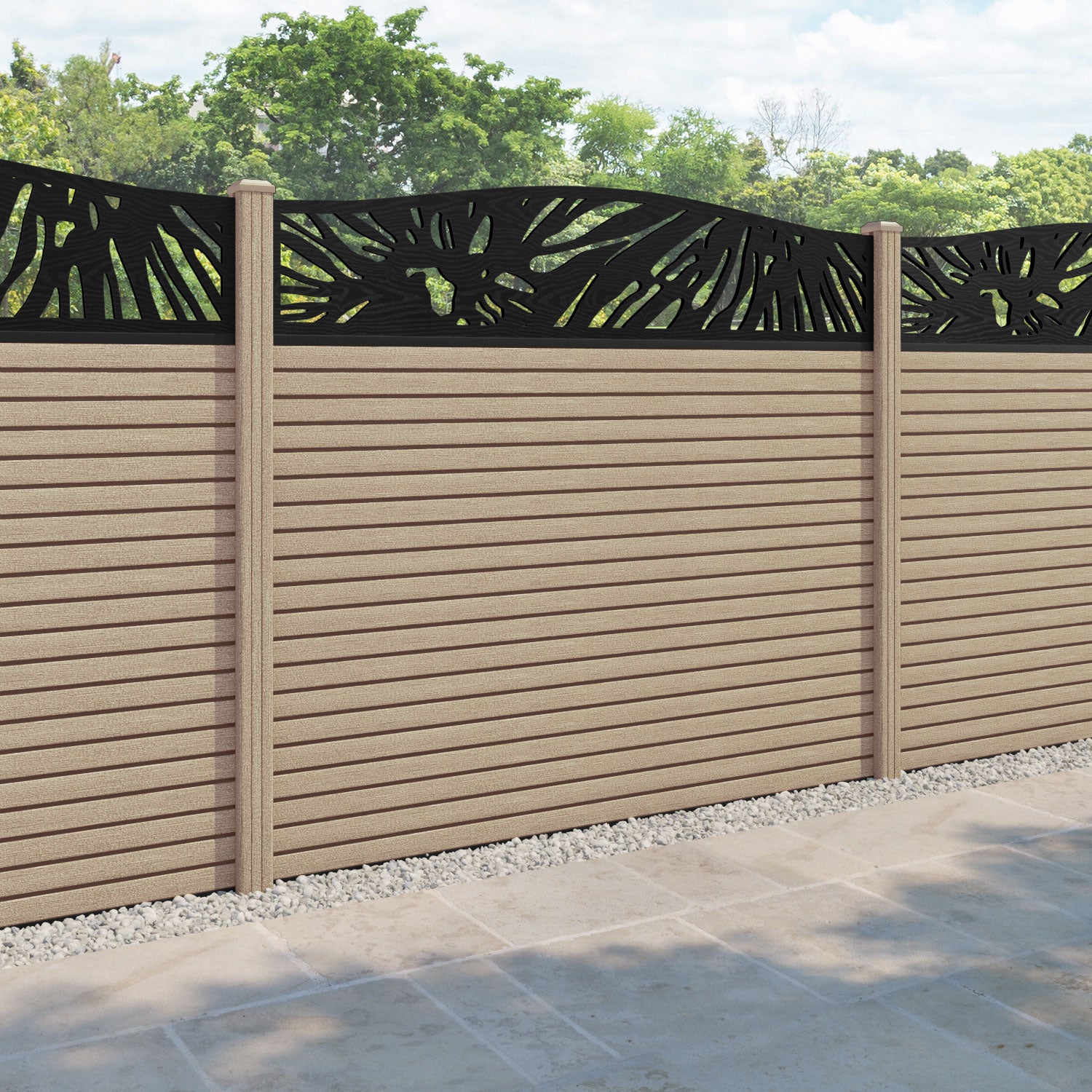 Hudson Poppy Curved Top Fence Panel - Light Oak - with our composite posts