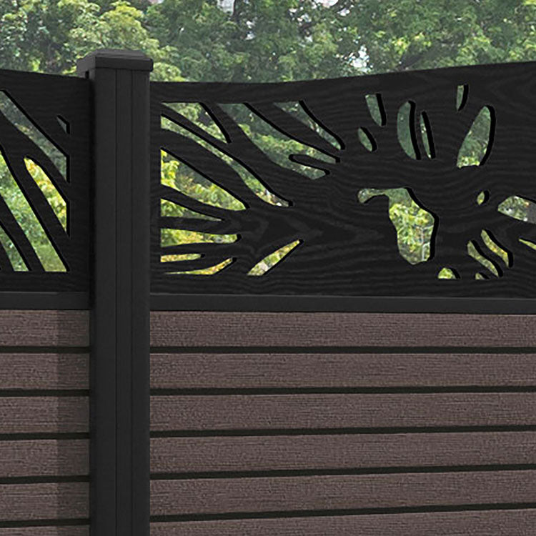 Hudson Poppy Curved Top Fence Panel - Mid Brown - with our aluminium posts
