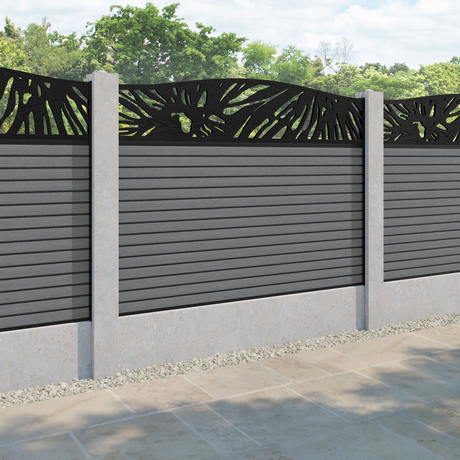 Hudson Poppy Curved Top Fence Panel - Mid Grey - for existing concrete posts