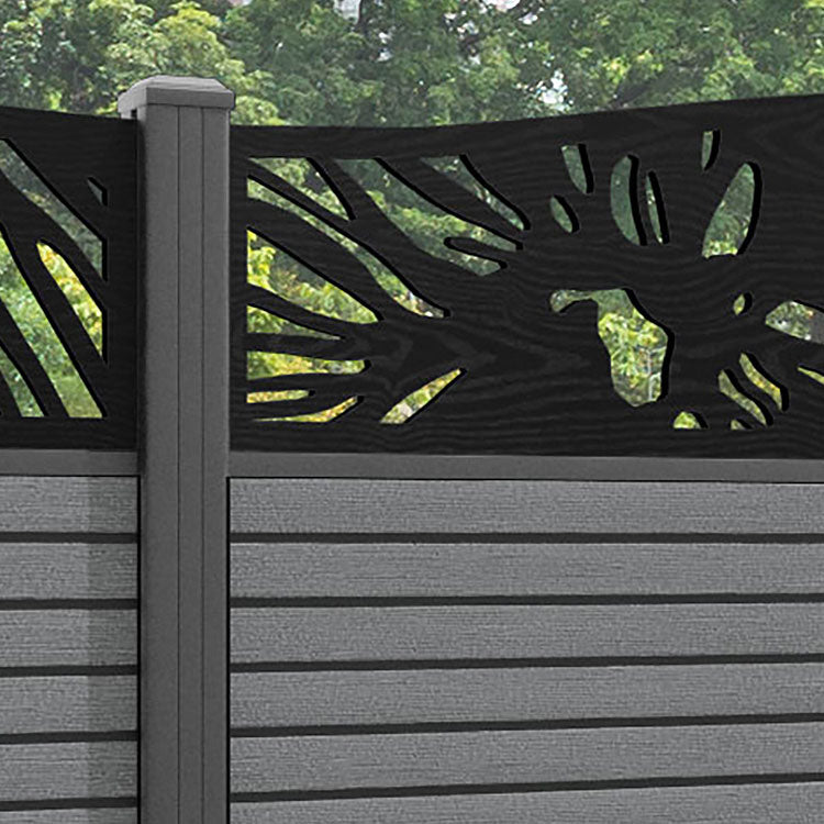 Hudson Poppy Curved Top Fence Panel - Mid Grey - with our aluminium posts