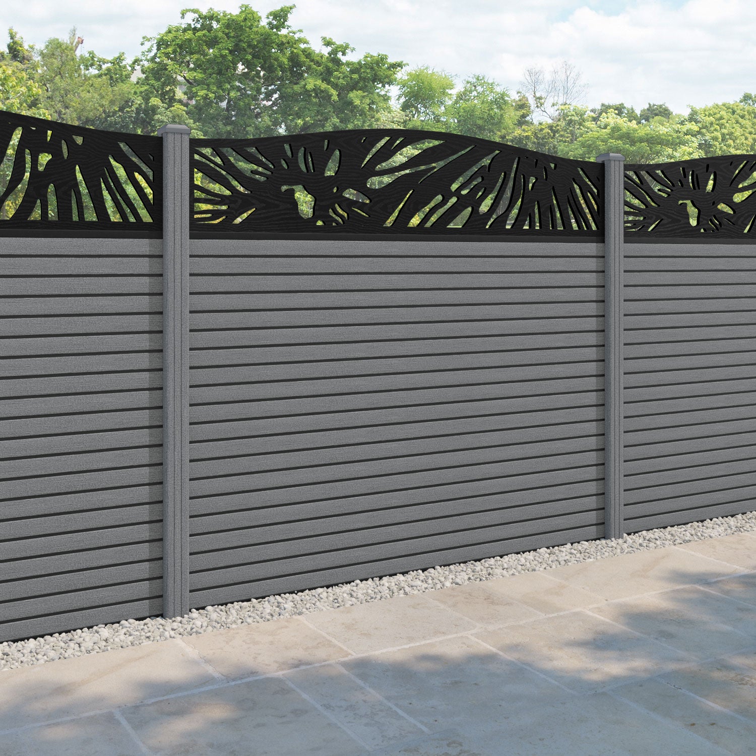 Hudson Poppy Curved Top Fence Panel - Mid Grey - with our composite posts