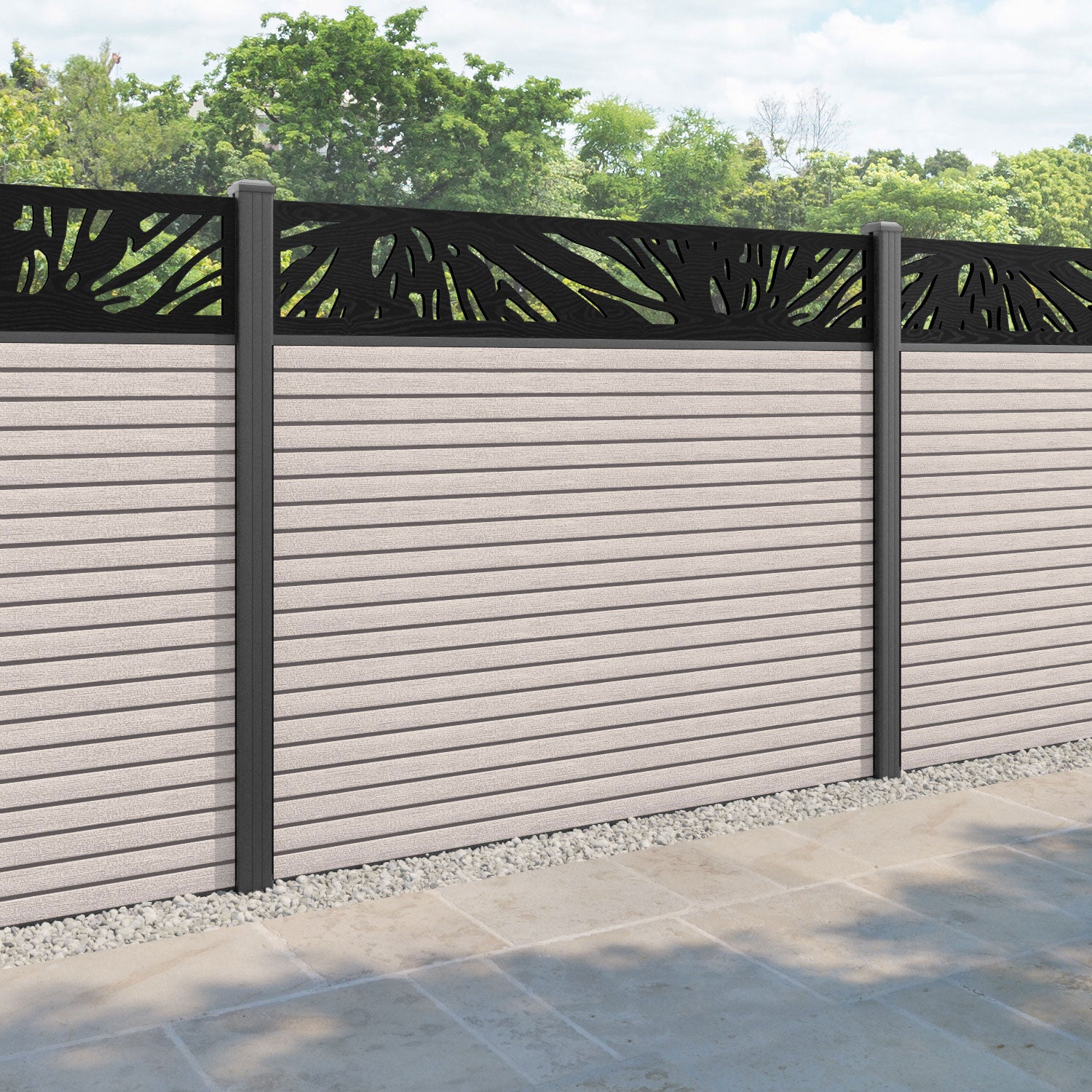 Hudson Poppy Fence Panel - Mid Stone - with our aluminium posts