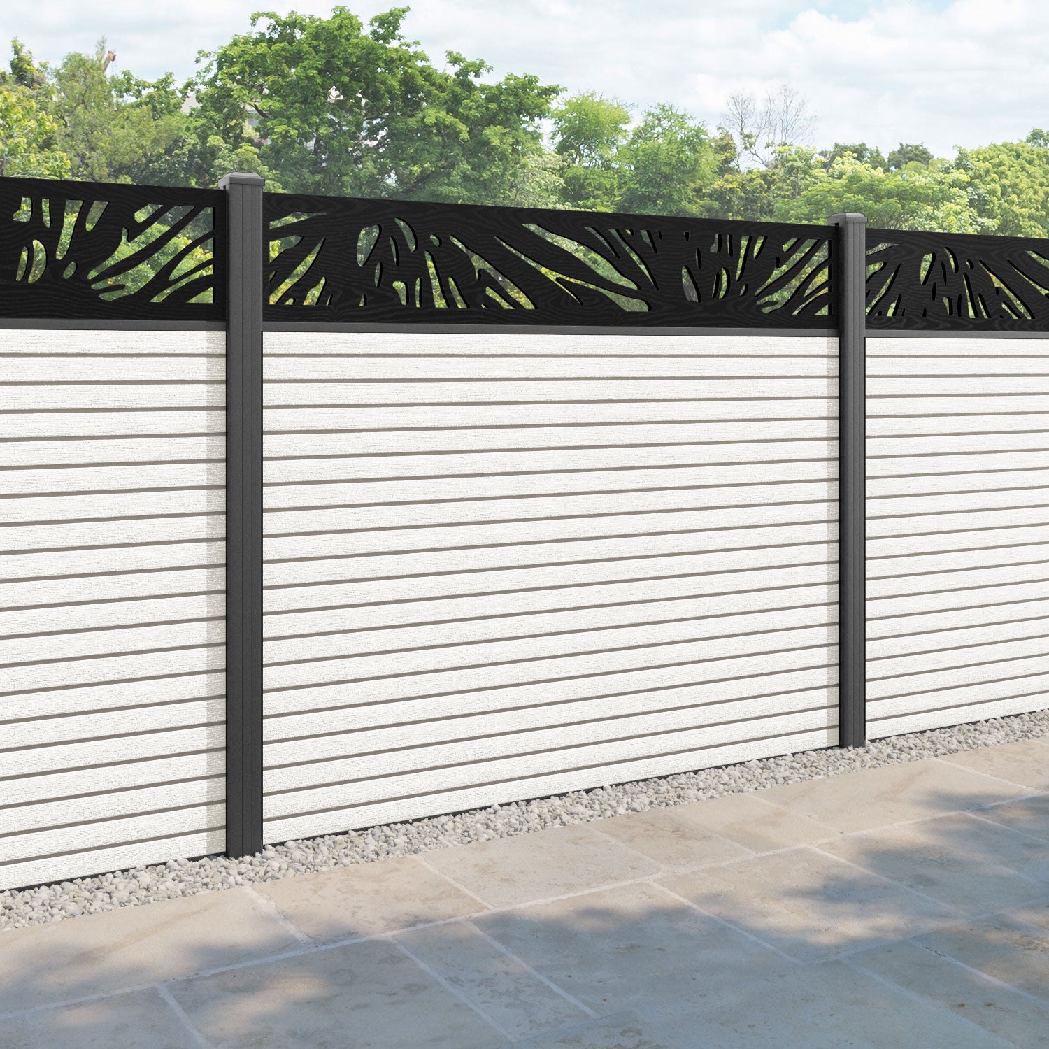 Hudson Poppy Fence Panel - Light Stone - with our aluminium posts