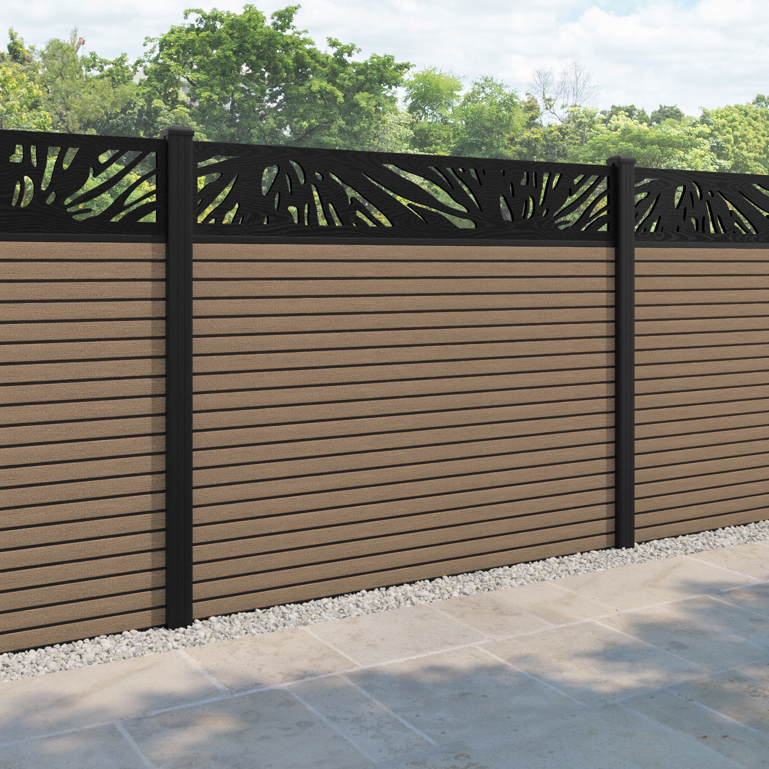 Hudson Poppy Fence Panel - Teak - with our aluminium posts
