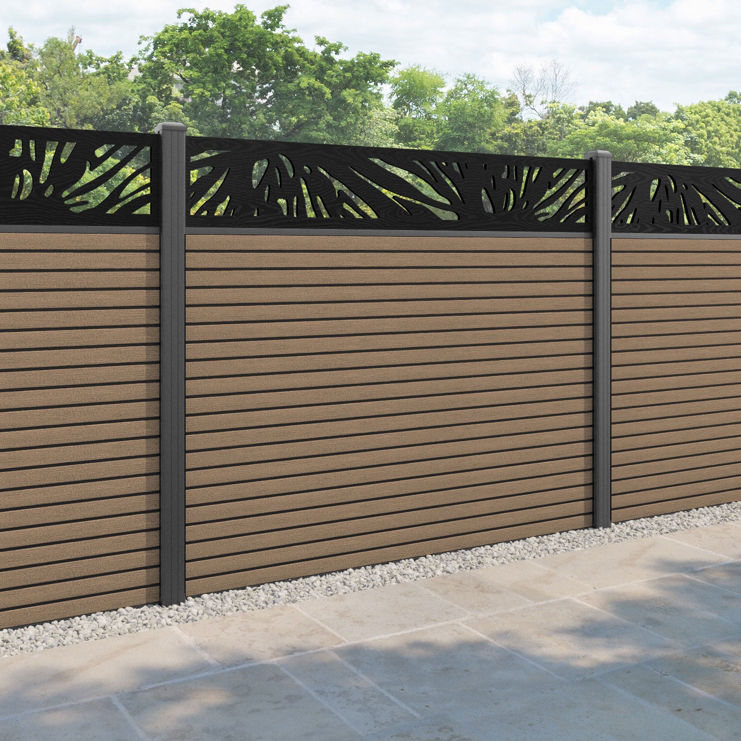 Hudson Poppy Fence Panel - Teak - with our aluminium posts