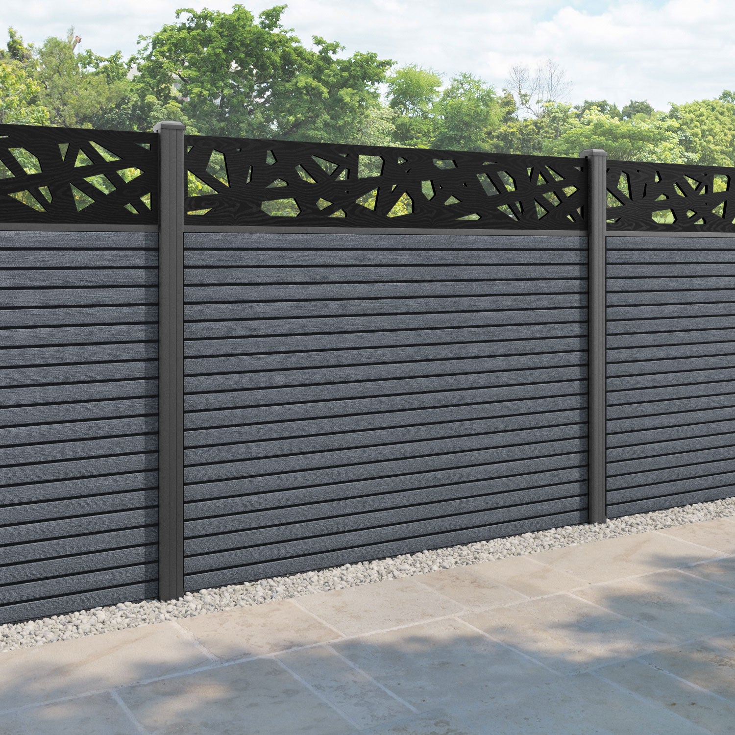 Hudson Prism Fence Panel - Anthracite - with our aluminium posts