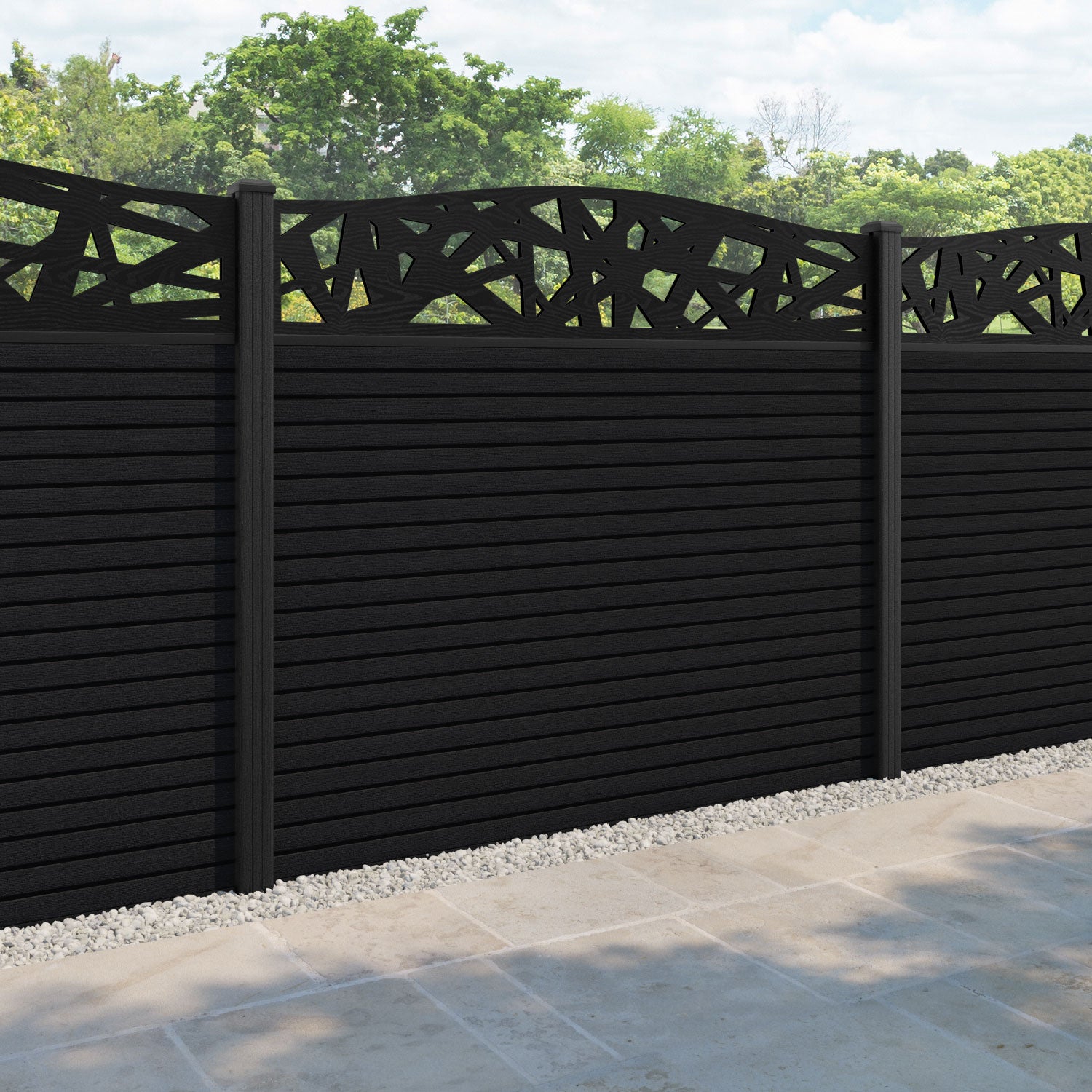 Hudson Prism Curved Top Fence Panel - Black - with our composite posts