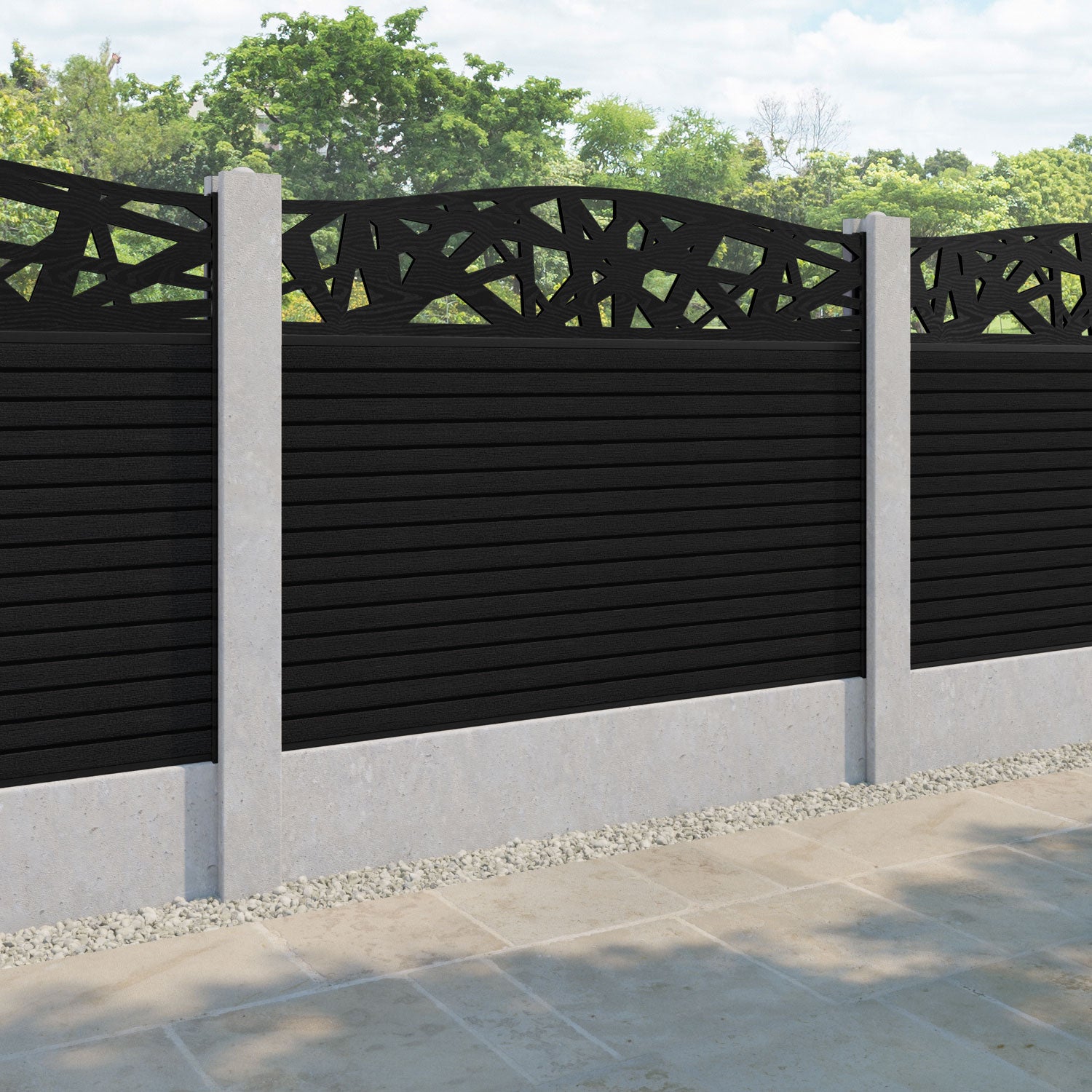 Hudson Prism Curved Top Fence Panel - Black - for existing concrete posts