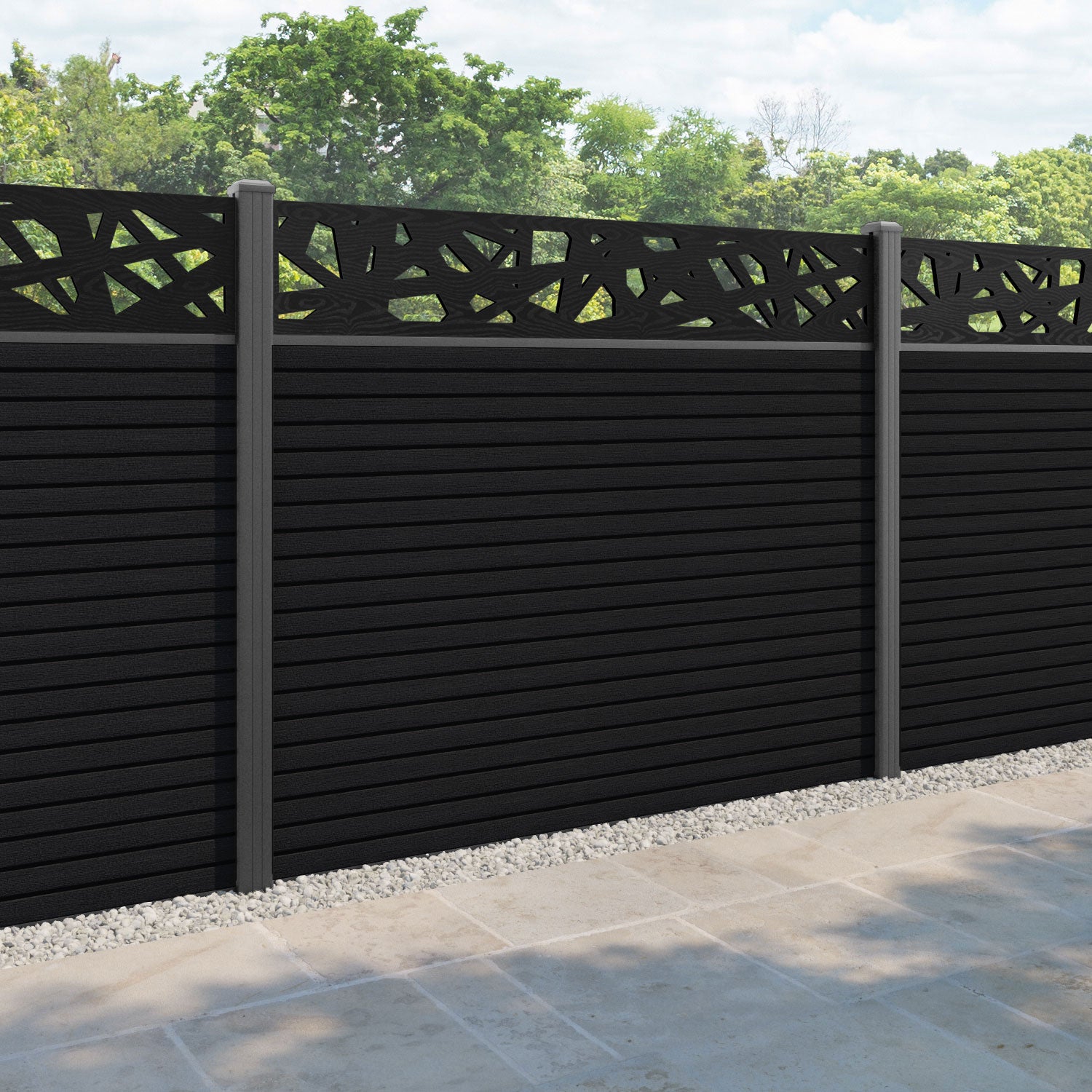 Hudson Prism Fence Panel - Black - with our aluminium posts
