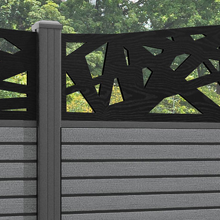 Hudson Prism Curved Top Fence Panel - Mid Grey - with our aluminium posts