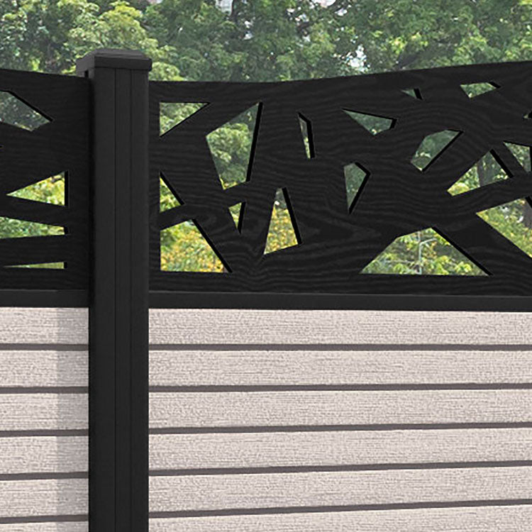 Hudson Prism Curved Top Fence Panel - Mid Stone - with our aluminium posts