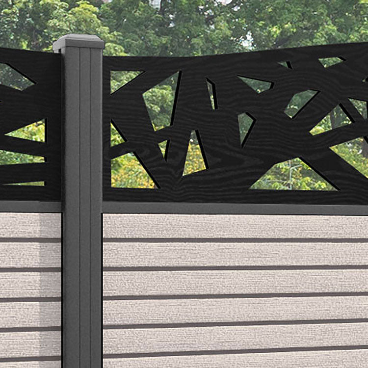 Hudson Prism Curved Top Fence Panel - Mid Stone - with our aluminium posts