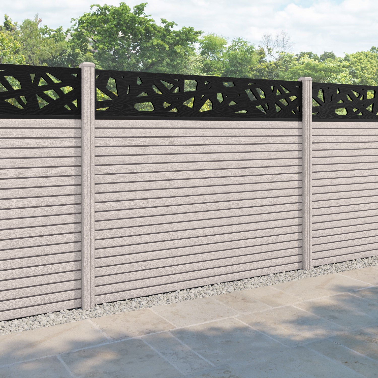 Hudson Prism Fence Panel - Mid Stone - with our composite posts