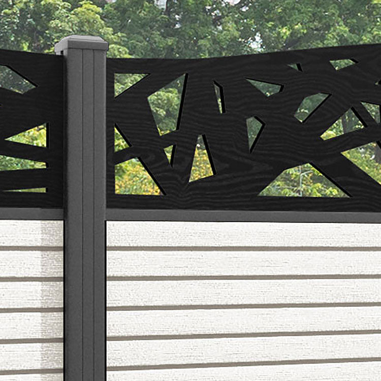 Hudson Prism Curved Top Fence Panel - Light Stone - with our aluminium posts