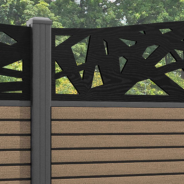 Hudson Prism Curved Top Fence Panel - Teak - with our aluminium posts