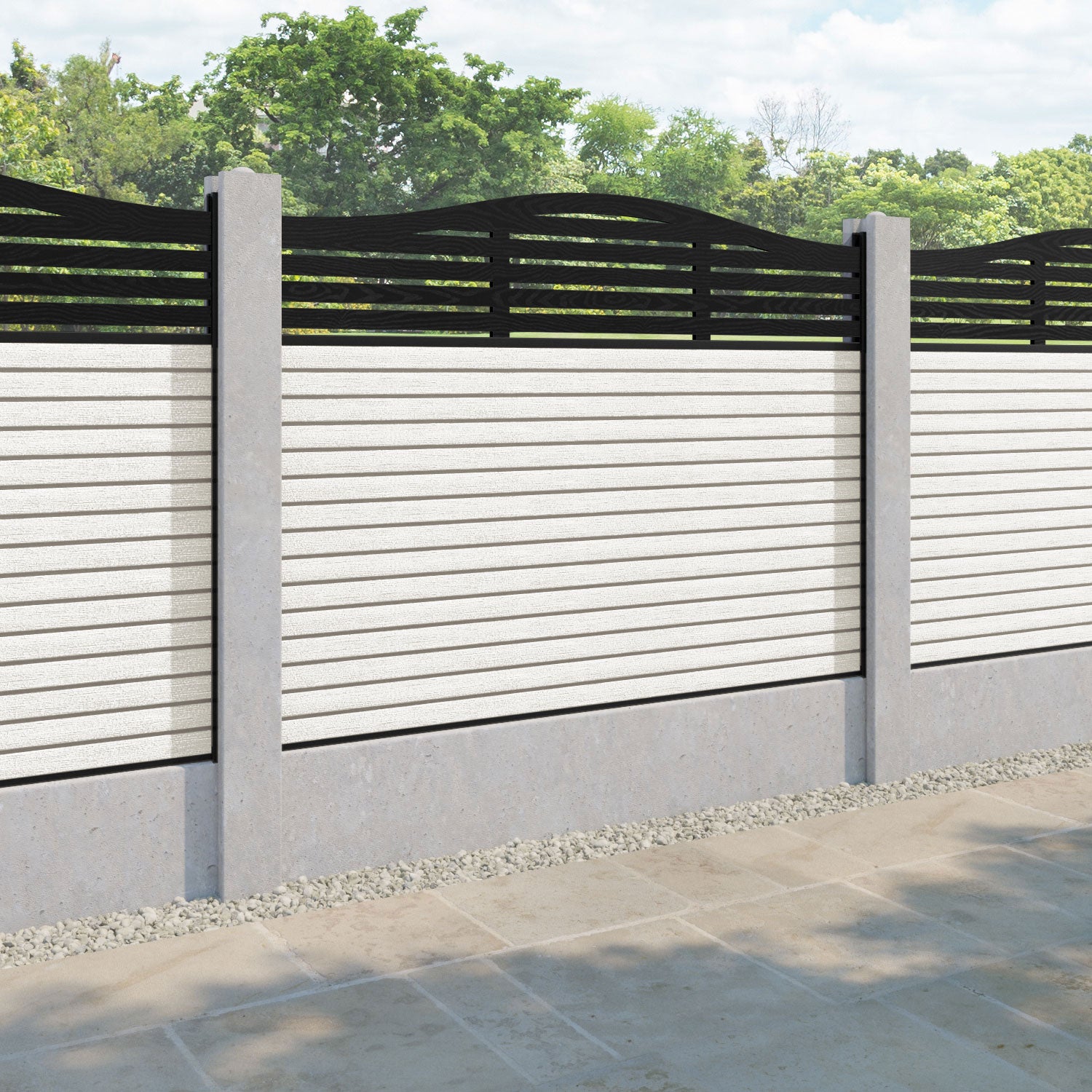 Hudson Aspen Curved Top Fence Panel - Light Stone - for existing concrete posts