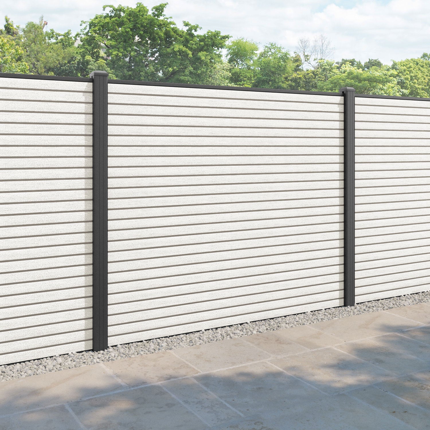 Hudson Fence Panel - Light stone - with our aluminium posts