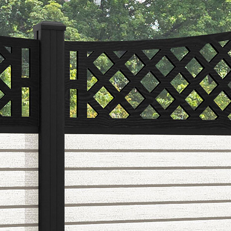 Hudson Oxford Curved Top Fence Panel - Light Stone - with our aluminium posts