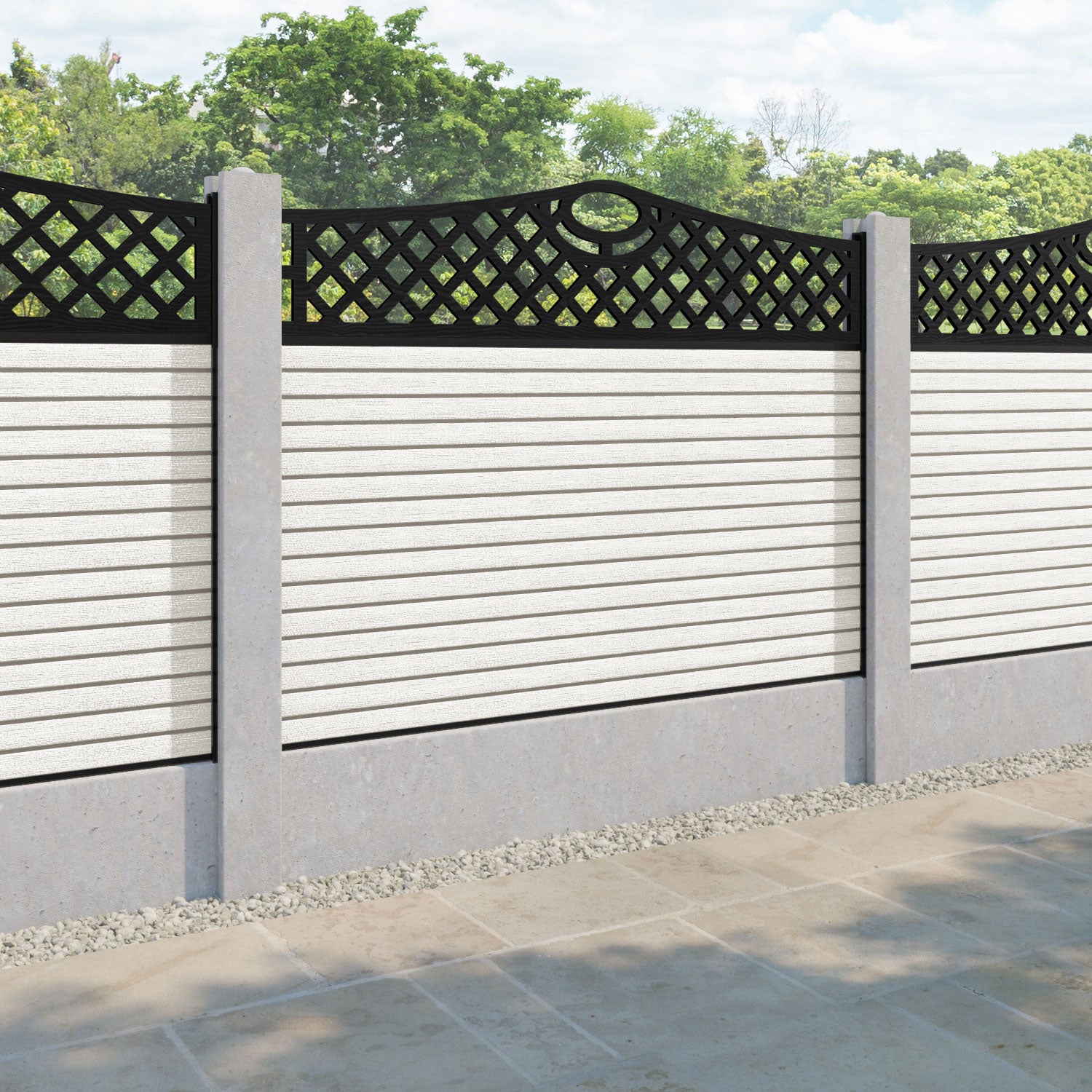 Hudson Oxford Curved Top Fence Panel - Light Stone - for existing concrete posts