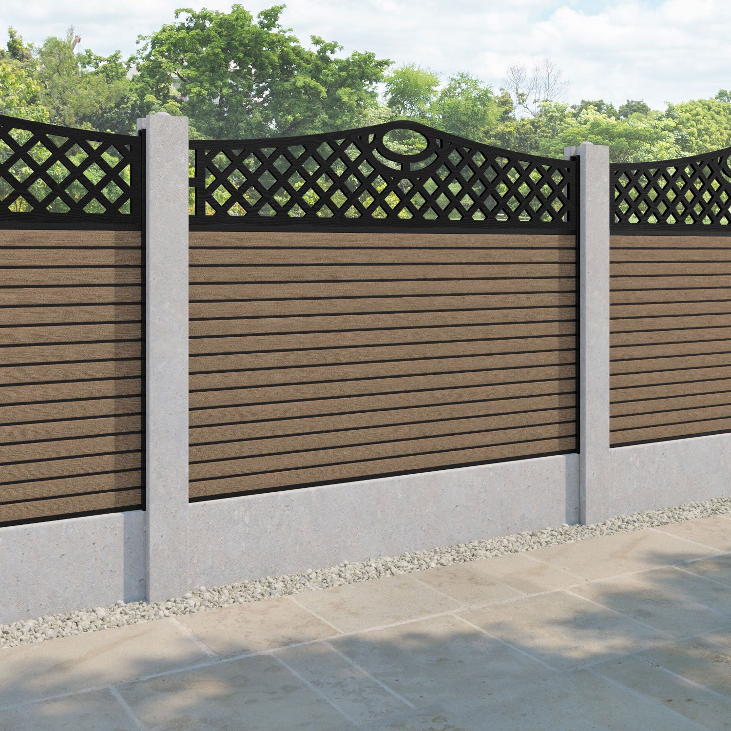 Hudson Oxford Curved Top Fence Panel - Teak - for existing concrete posts