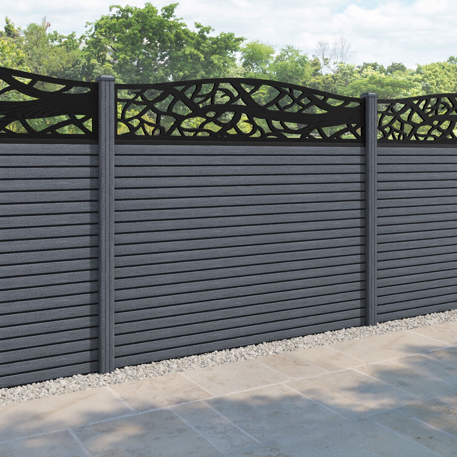 Hudson Twilight Curved Top Fence Panel - Anthracite - with our composite posts